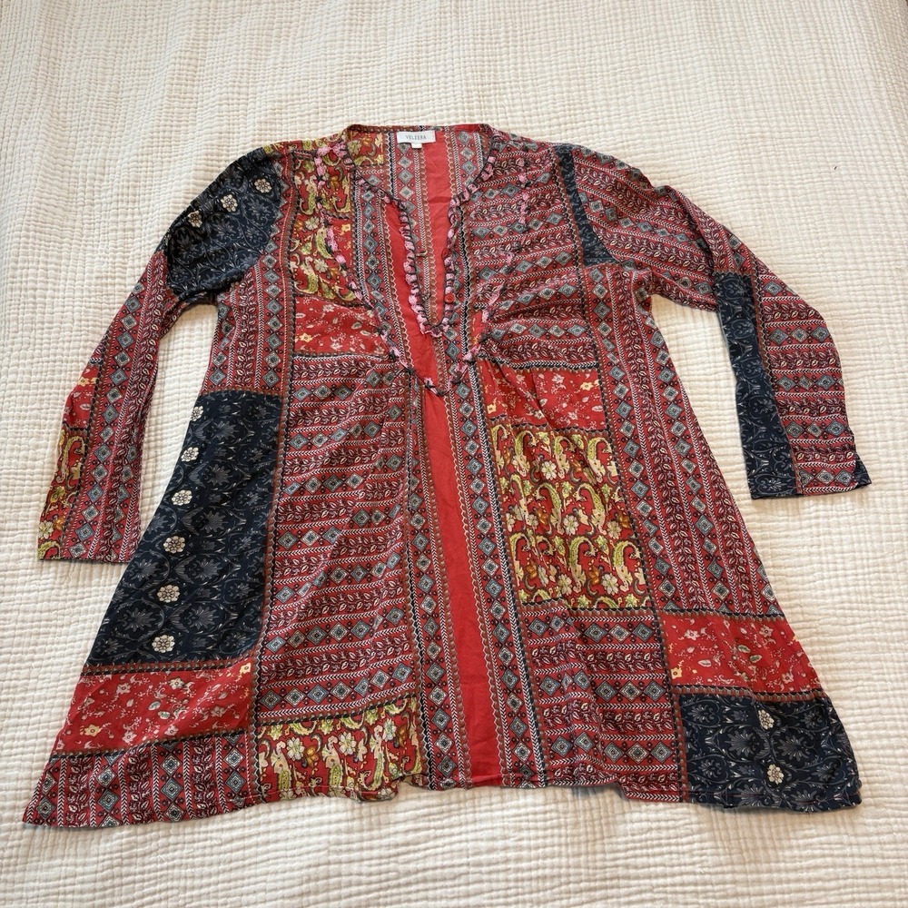 Velzera Tunic Medium Patchwork Bohemian 100% Cotton Earthy Hippie Boho Flowy